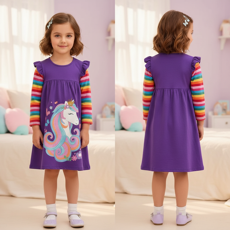purple unicorn casual cotton dress - back