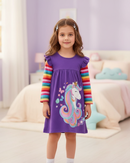 purple unicorn casual cotton dress - detail