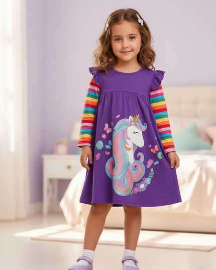 purple unicorn casual cotton dress - front