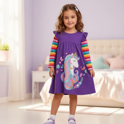 purple unicorn casual cotton dress - front