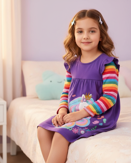 purple unicorn casual cotton dress - sitting