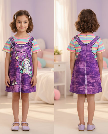 purple unicorn casual dress girls - back