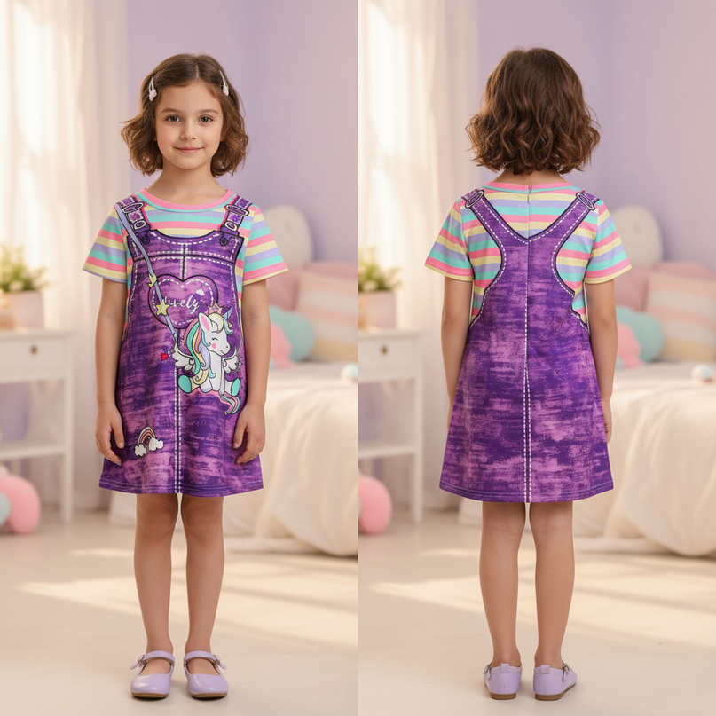 purple unicorn casual dress girls - back