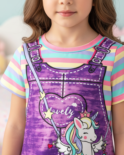 purple unicorn casual dress girls - detail