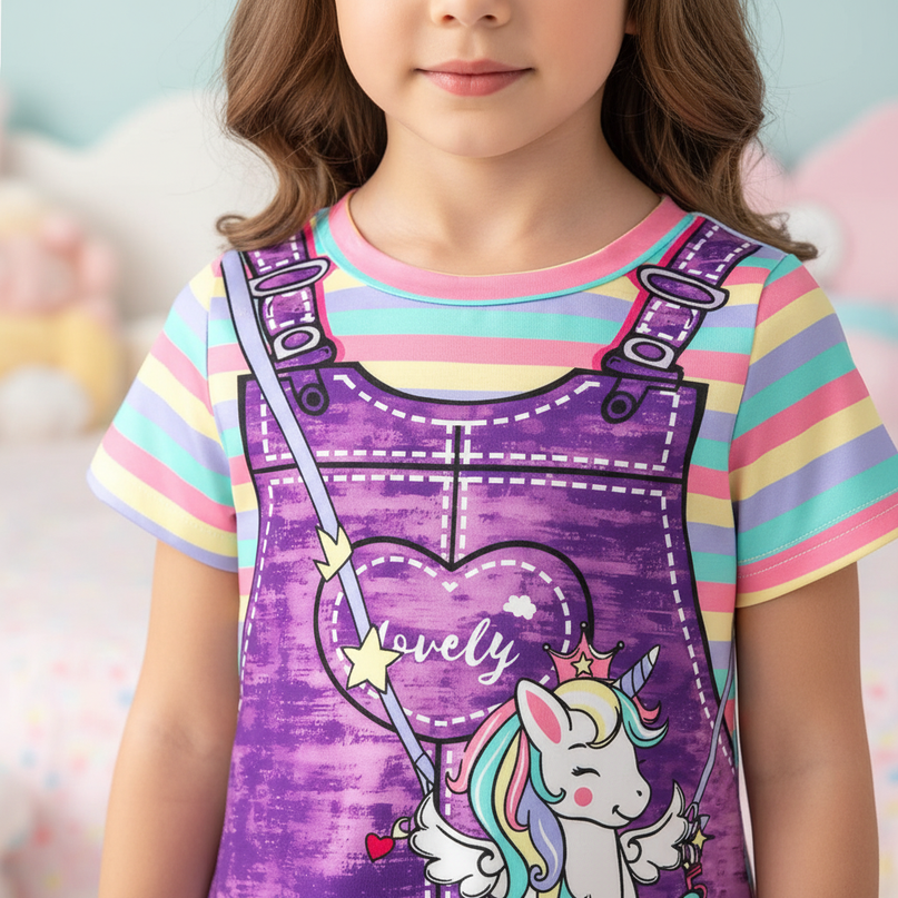 purple unicorn casual dress girls - detail