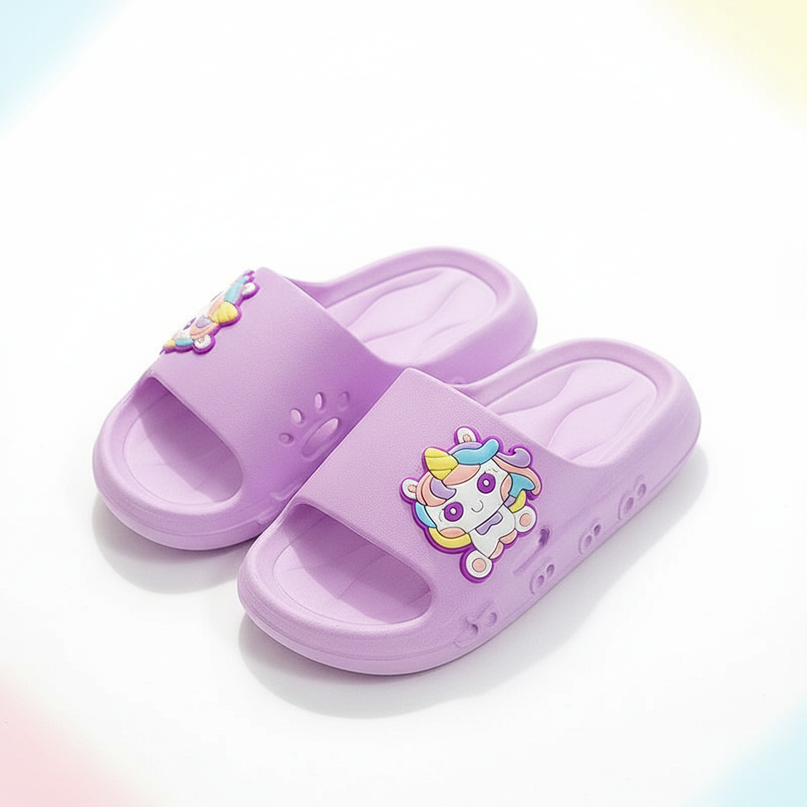 purple unicorn charm slippers - white-bg