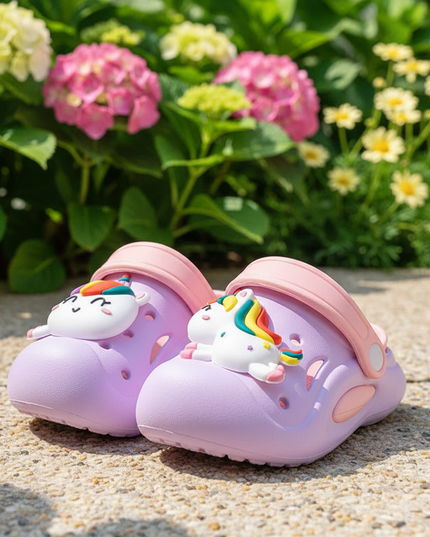 purple unicorn clogs - lifestyle