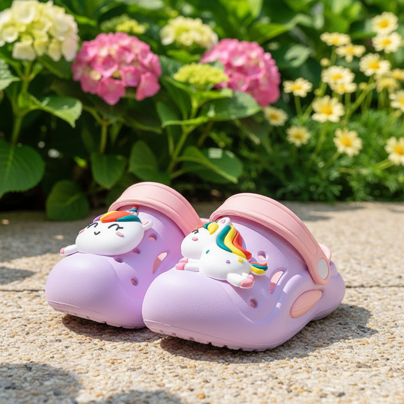 purple unicorn clogs - lifestyle
