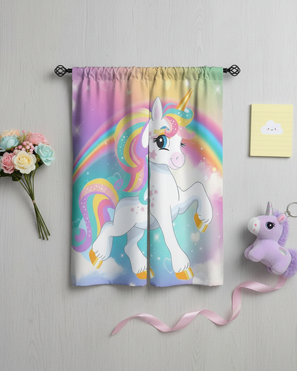 purple unicorn curtains - flat-lay