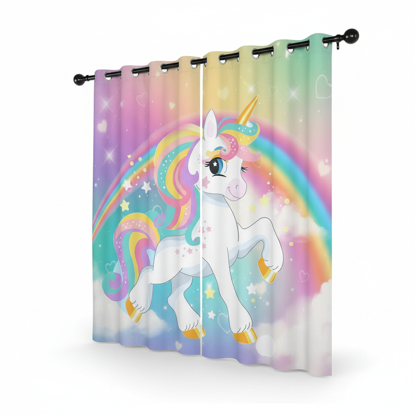 purple unicorn curtains - white-bg