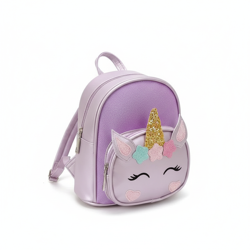 purple unicorn custom name backpack - white-bg