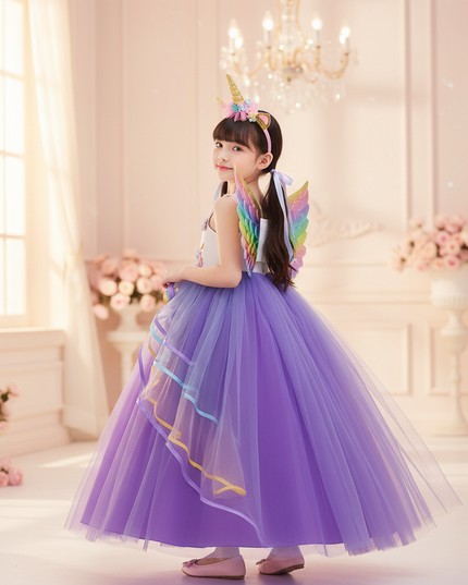purple unicorn dress set with wings - back