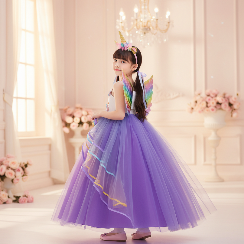 purple unicorn dress set with wings - back