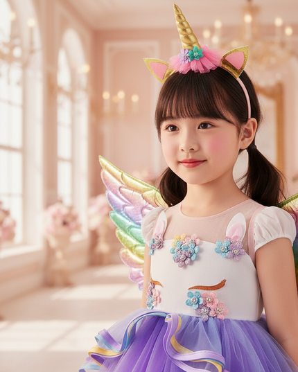 purple unicorn dress set with wings - detail
