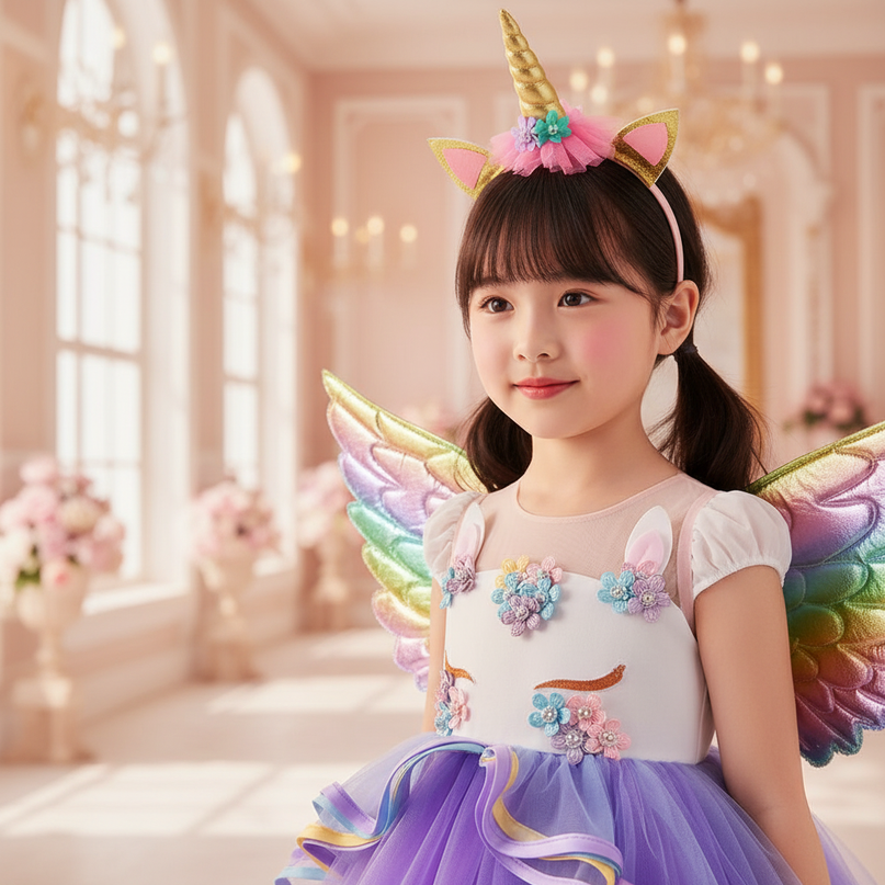purple unicorn dress set with wings - detail