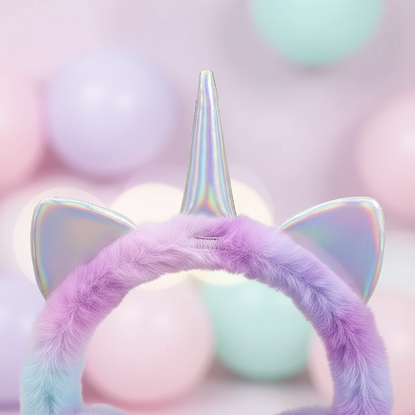 purple unicorn earmuffs - detail