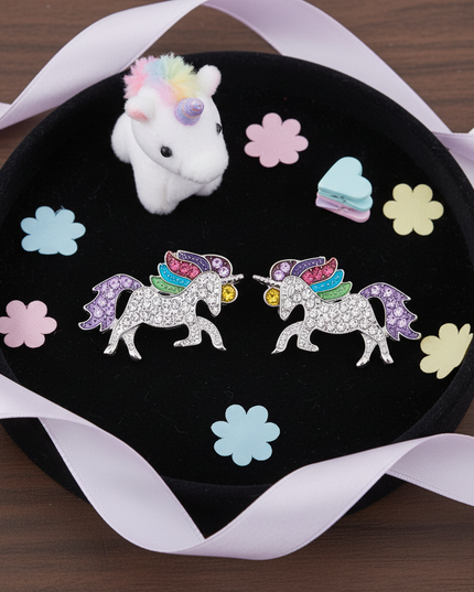 purple unicorn earrings - flat-lay