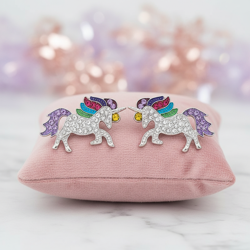 purple unicorn earrings - lifestyle