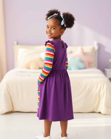 purple unicorn embroidery dress - back