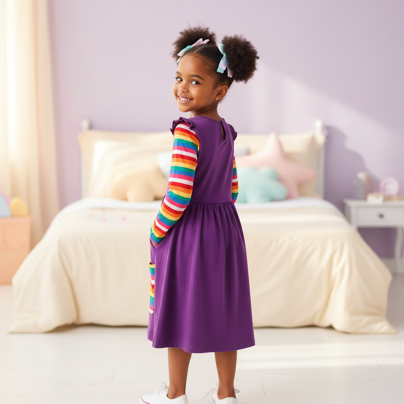 purple unicorn embroidery dress - back
