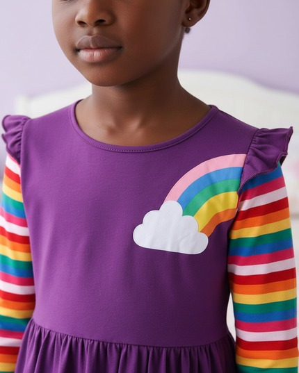 purple unicorn embroidery dress - detail