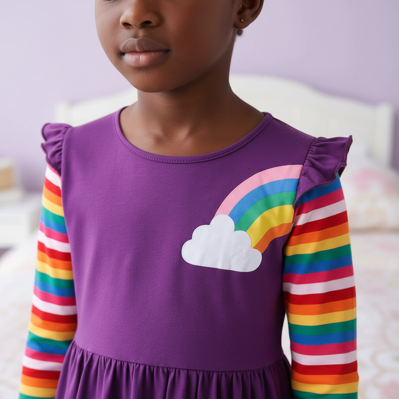 purple unicorn embroidery dress - detail