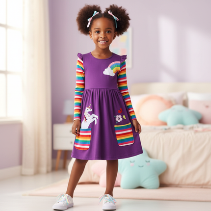 purple unicorn embroidery dress - front