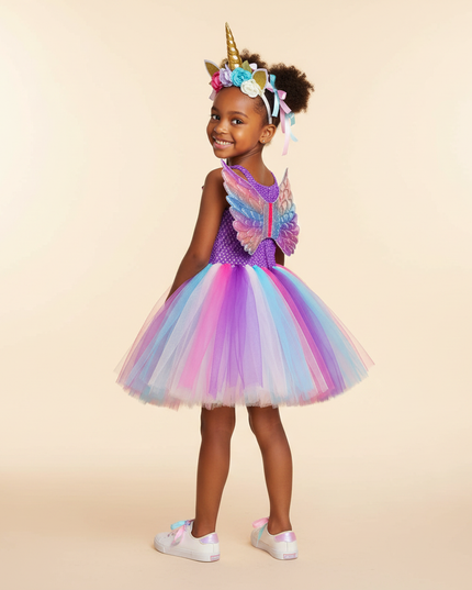 purple unicorn fairy tutu dress set - back