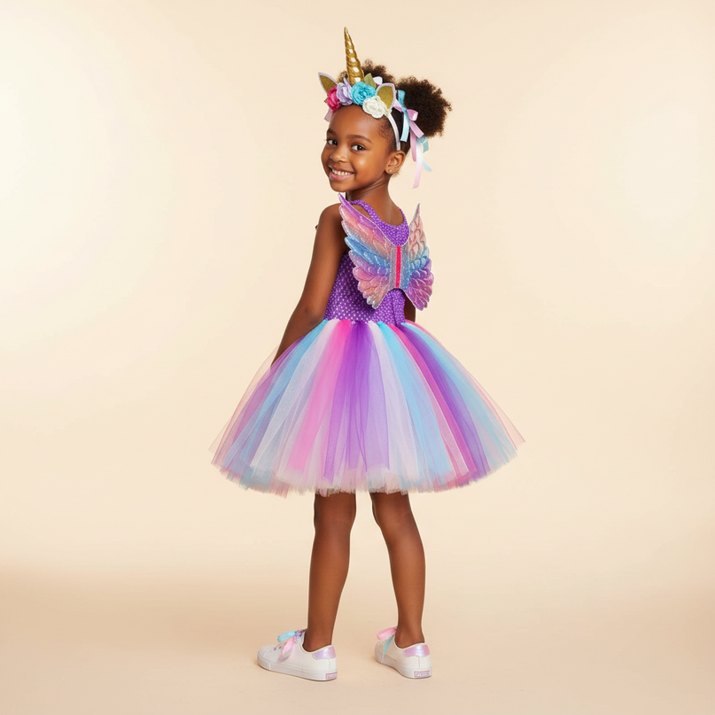purple unicorn fairy tutu dress set - back