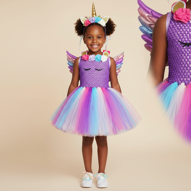 purple unicorn fairy tutu dress set - detail