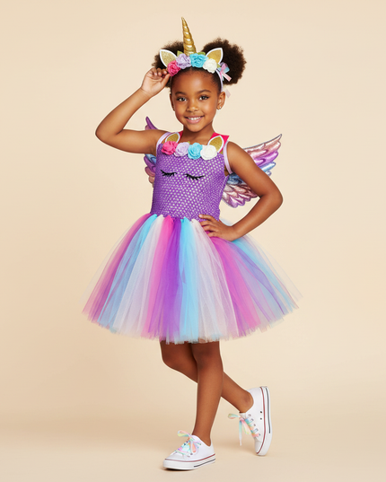 purple unicorn fairy tutu dress set - front