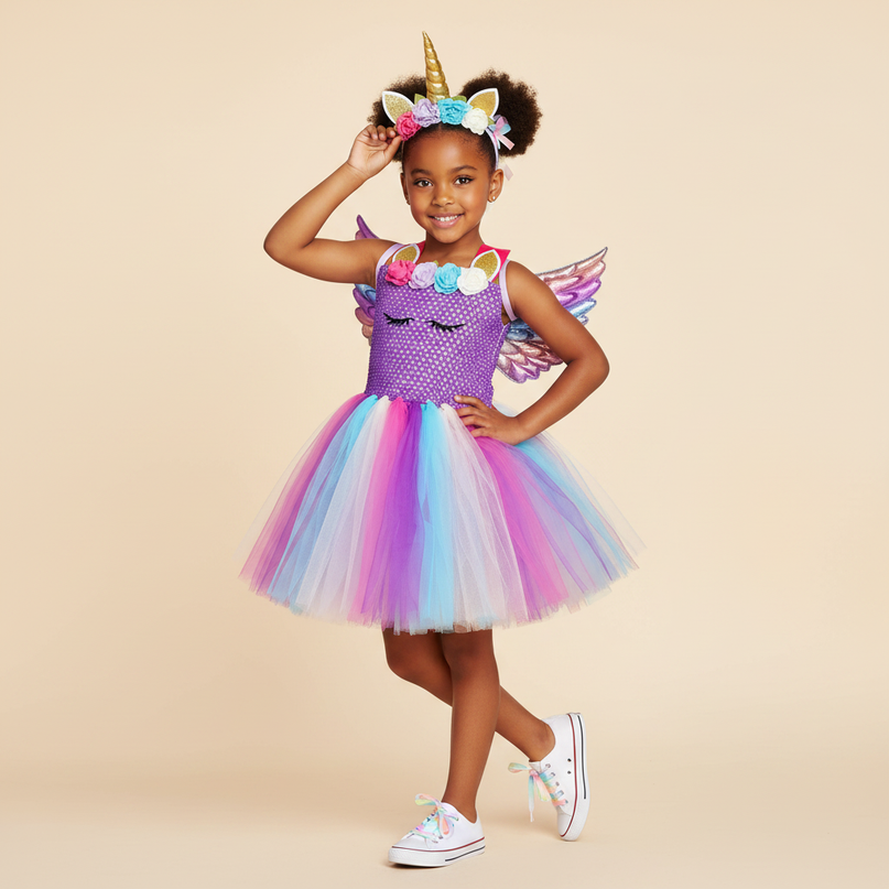 purple unicorn fairy tutu dress set - front