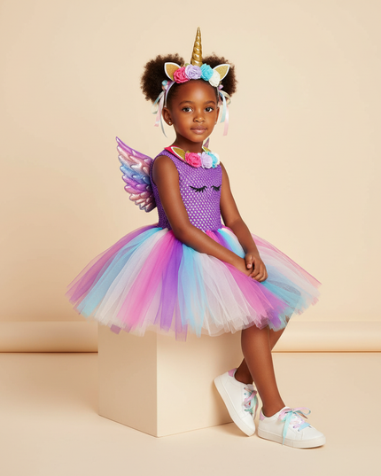 purple unicorn fairy tutu dress set - sitting