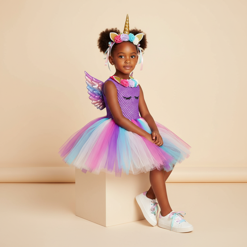 purple unicorn fairy tutu dress set - sitting