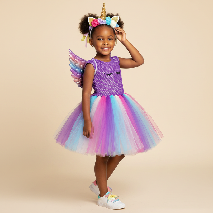 purple unicorn fairy tutu dress set - three-quarter