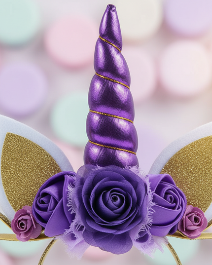 purple unicorn floral headband - detail