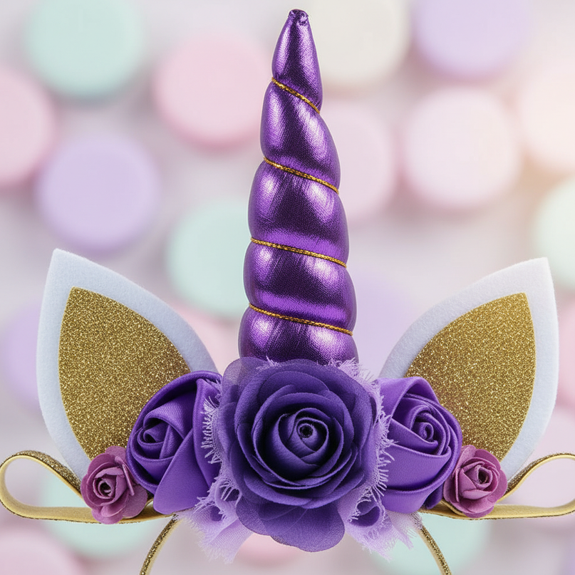 purple unicorn floral headband - detail
