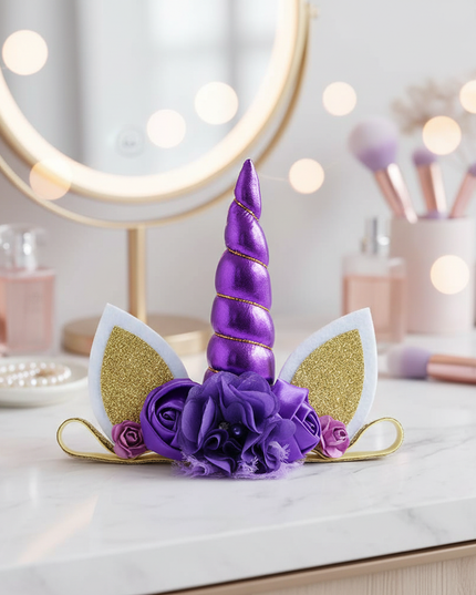 purple unicorn floral headband - lifestyle