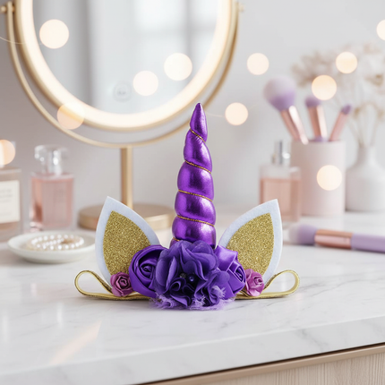 purple unicorn floral headband - lifestyle