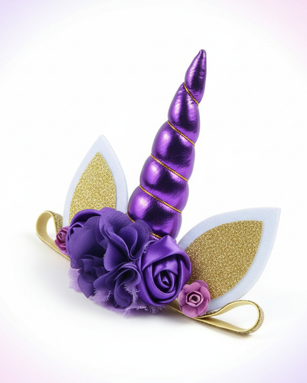 purple unicorn floral headband - white-bg