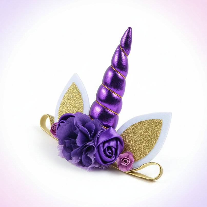 purple unicorn floral headband - white-bg