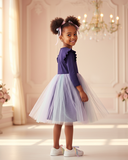 purple unicorn flower girl dress - back