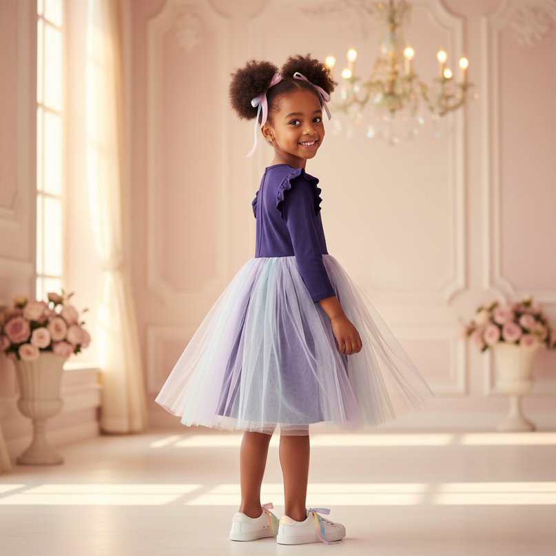 purple unicorn flower girl dress - back