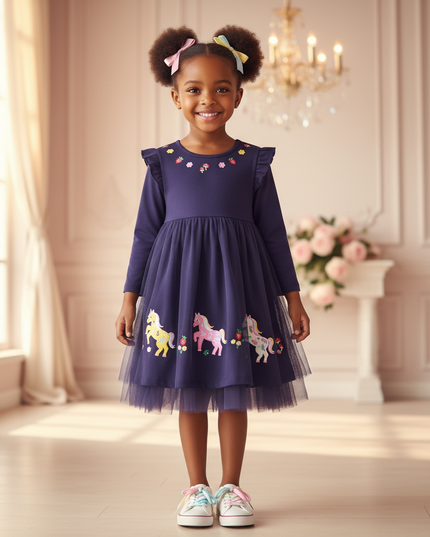 purple unicorn flower girl dress - detail