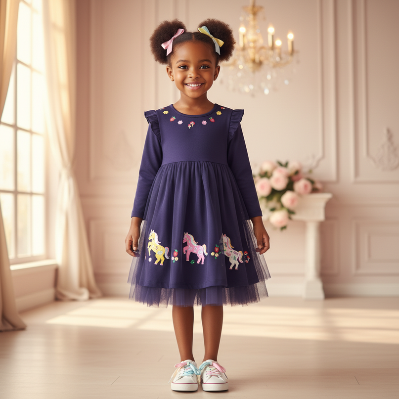 purple unicorn flower girl dress - detail