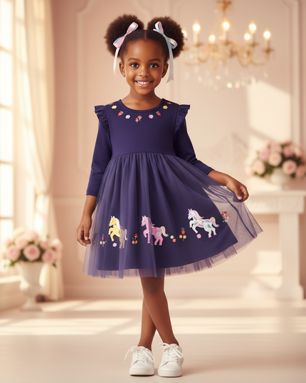 purple unicorn flower girl dress - front