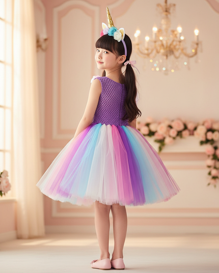 purple unicorn flower tutu dress - back