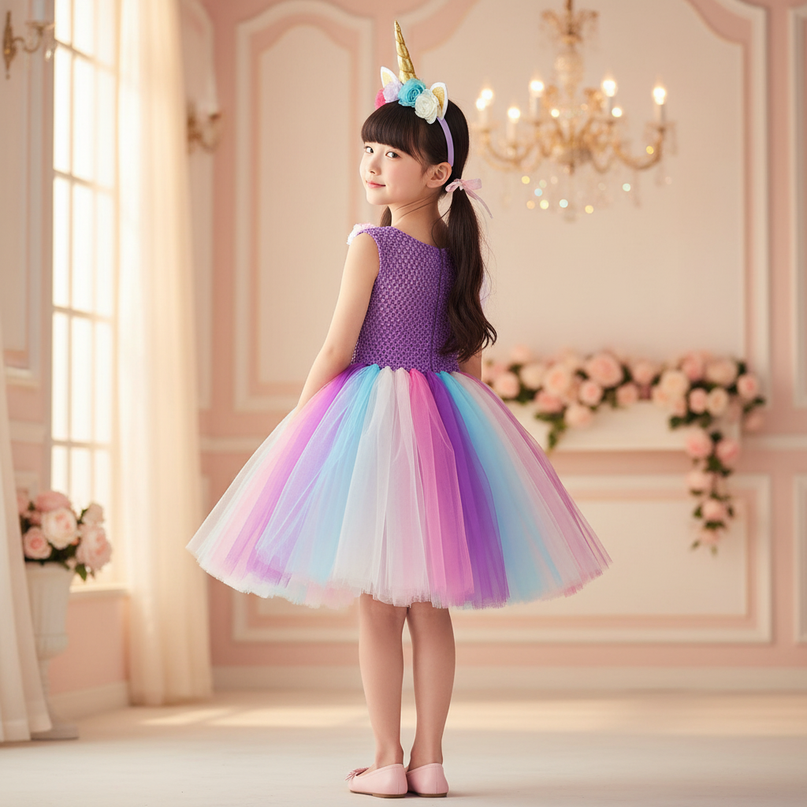 purple unicorn flower tutu dress - back