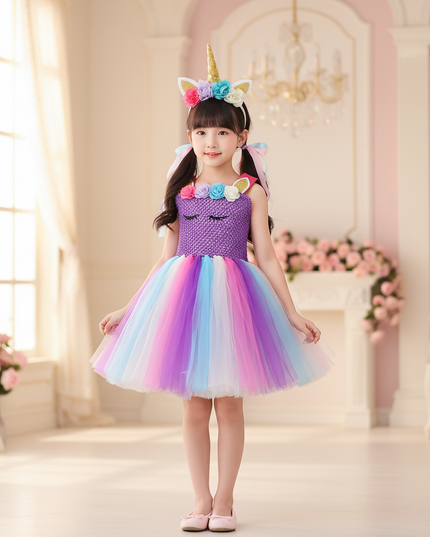 purple unicorn flower tutu dress - detail