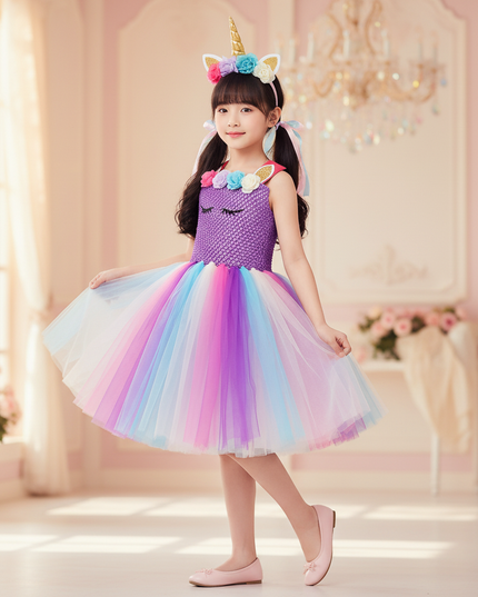 purple unicorn flower tutu dress - front
